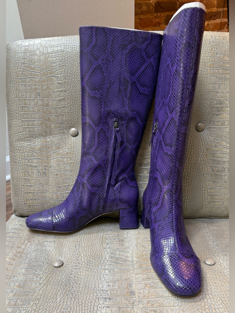 Larroude Edie Python Embossed Boot - Picture 4 of 9
